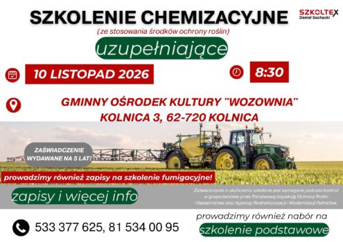 Szkolenie chemizacyjne dla rolników z Gminy Brudzew – 10 listopada 2026 r.